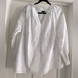 Talbots white long sleeve Henley shirt w Silver Polka Dots Plus size X NWT